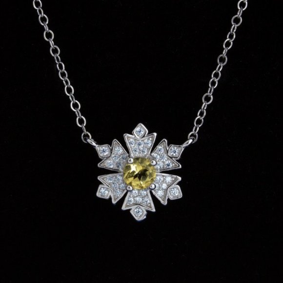 Genuine Citrine Sterling Silver Flower Necklace - Picture 3 of 3